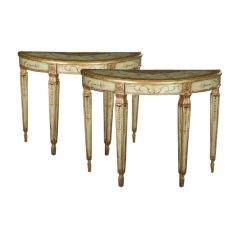 Pair of Continental Polychromed Demi-lune Side Tables