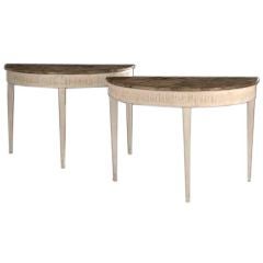 Pair of French Polychromed and Faux-Marbre Side Tables
