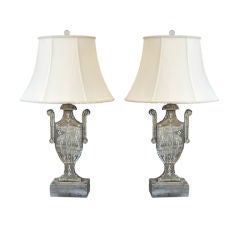 Pair of Italian Mirrored Lamps with blue stained wood bases