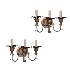 Italian 3-Arm Sconces with Gold Leaves