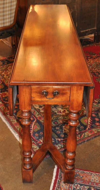 English Walnut Drop-Leaf Long Sofa Table with Drawers