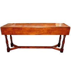 English Walnut Drop-Leaf Long Sofa Table with Drawers