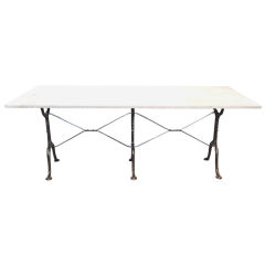 19th C Paris Bistro Dining Table with Original White Marble