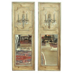 French Pair of ContemporaryTrumeau Mirrors with Antique Sconces