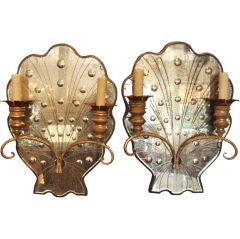 Italian Pair of Art Deco Styled Mirrored Sconces