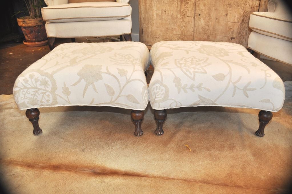 Pair of 19th English Century Matching Crewel Work Ottomans