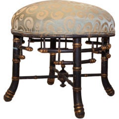 1890s Upholstered Foot Stool with Black Faux Bamboo Legs