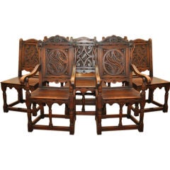 1890-1910 English set of 8 Carved Chairs including 2 Arm Chairs