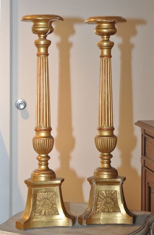 French Gilt Wood Candlesticks For Sale
