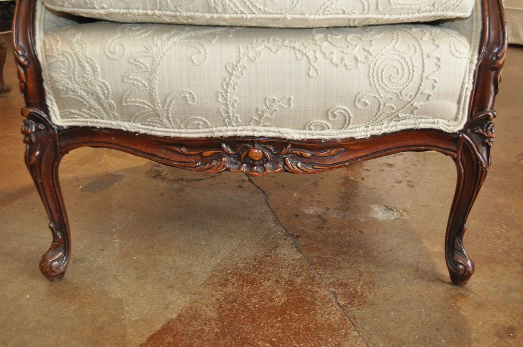 Top of the line Channel Back Louis XV-Style Bergeres in Crewel For Sale 2
