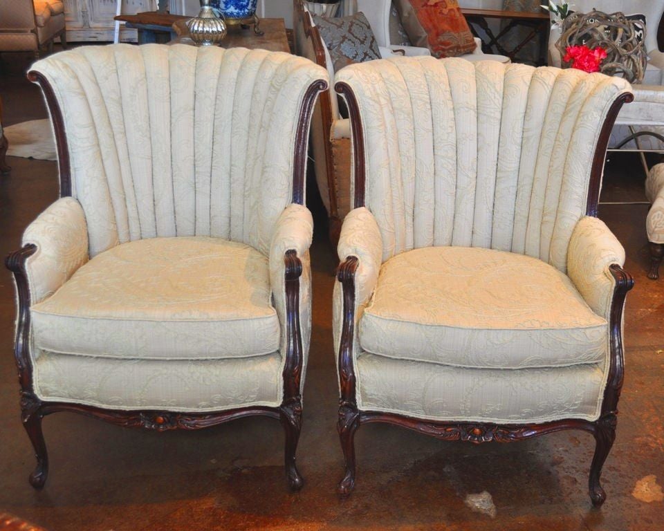 Top of the line Channel Back Louis XV-Style Bergeres in Crewel For Sale 3