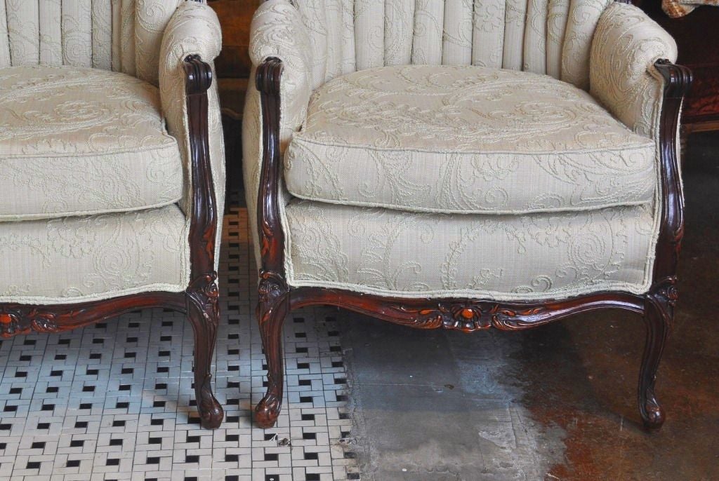 Top of the line Channel Back Louis XV-Style Bergeres in Crewel For Sale 4