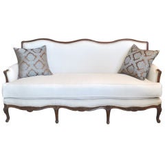 Vintage French Walnut Sofa with White Upholstery Vintage French Walnut Sofa with White Upholstery