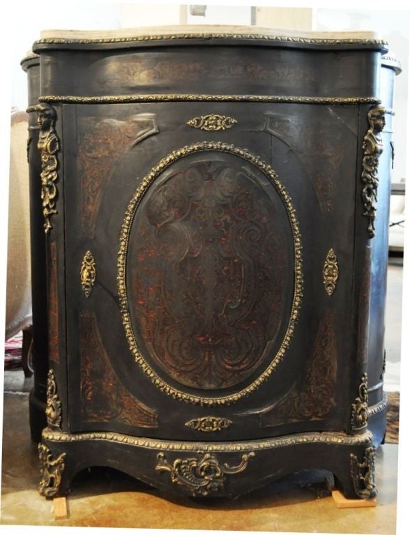 French Black Shabby Chic Boulle Cabinet 5