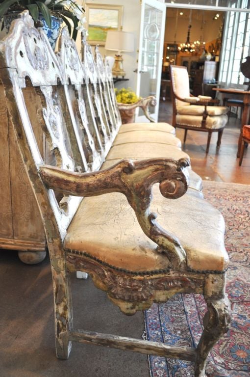 Antique Italian Settee with Silver Gilt & Leather Seats. C. 1820