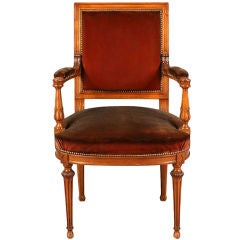 French Louis XVI Mahogany Velvet Chair