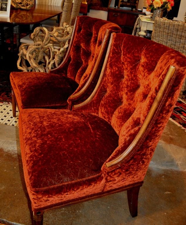 Pair of Vintage Rust Tufted Chairs