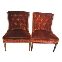 Pair of Vintage Rust Tufted Chairs