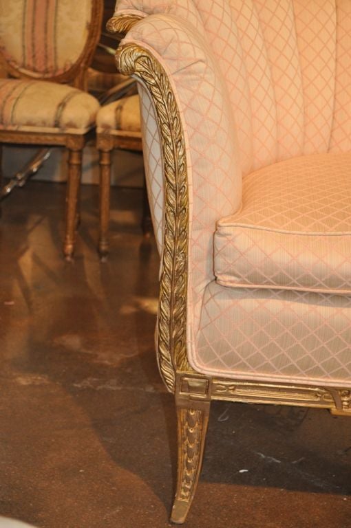 French Pair of Channel Lowback Upholstered Corner-Chairs/Small Sofa