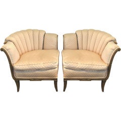 Pair of Channel Lowback Upholstered Corner-Chairs/Small Sofa