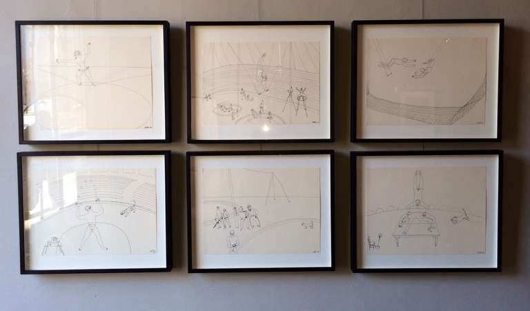 Six Alexander Calder (1898-1976) Framed Circus Drawings