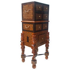 Antique Indo-Portuguese Curiosity Cabinet Box on Stand