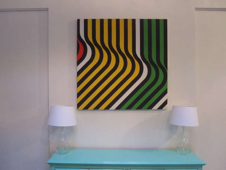 Mid-Century Modern “Ripples” 1970s Framed Fabric Wall Hanging For Sale