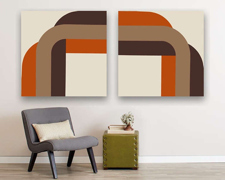 “Right Angle” set by San Francisco designer Bob Ross is two framed original graphic prints from 1973. 

Each large 44