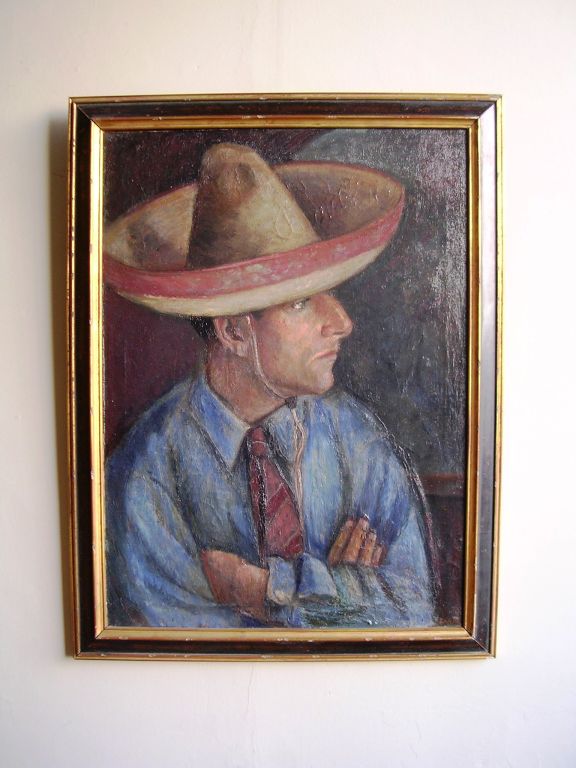 A portrait of a man wearing sombrero by listed artist Marjorie Eakin, born on Nov. 26, 1910 in San Francisco, CA into a pioneer family. Marjorie’s grandfather was an early St Helena vintner who had settled in Napa in 1850. At San Francisco State
