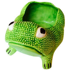 French Glazed Earthenware Frog Planter, Signed Jean Roger, Paris, circa 1970s