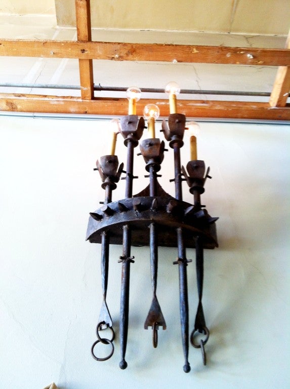 Set of Four Large Brutalist Iron Wall Sconces 1