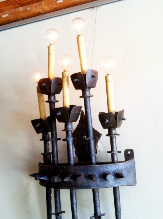 Set of Four Large Brutalist Iron Wall Sconces 2