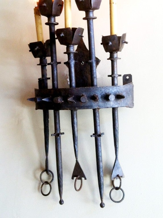 Set of Four Large Brutalist Iron Wall Sconces 3