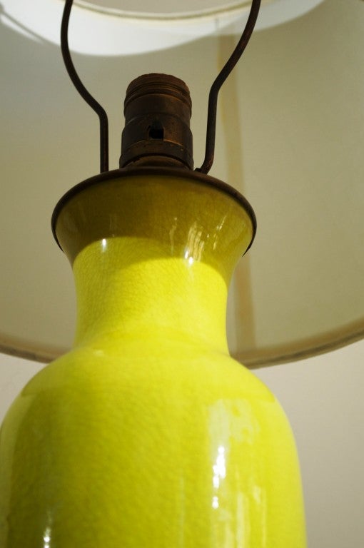 Chartreuse Crackle Glaze Table Lamp In Excellent Condition In San Francisco, CA