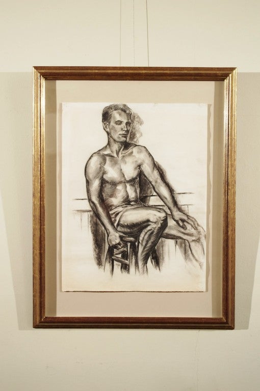 A charcoal study of a handsome man on french embossed paper indistinctly signed and dated 1942 on reverse 19
