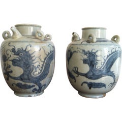 Pair Chinese Ming Dynasty Blue and White Dragon Jars