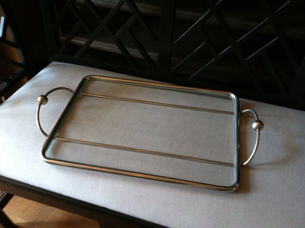 Art Deco Jazz Age Nickel and Glass Cocktail Tray 3