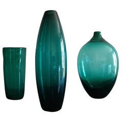 Set of Three Mid-Century Scandinavian Glass Vases, 1950s-1960s
