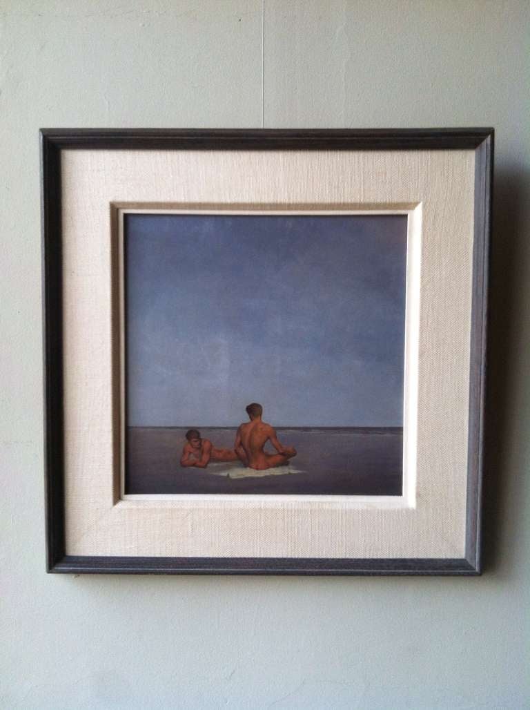 Listed artist, Alexander (Alejandro de ) Canedo, oil on board of nude males on beach. Original frame as shown. Last image from internet