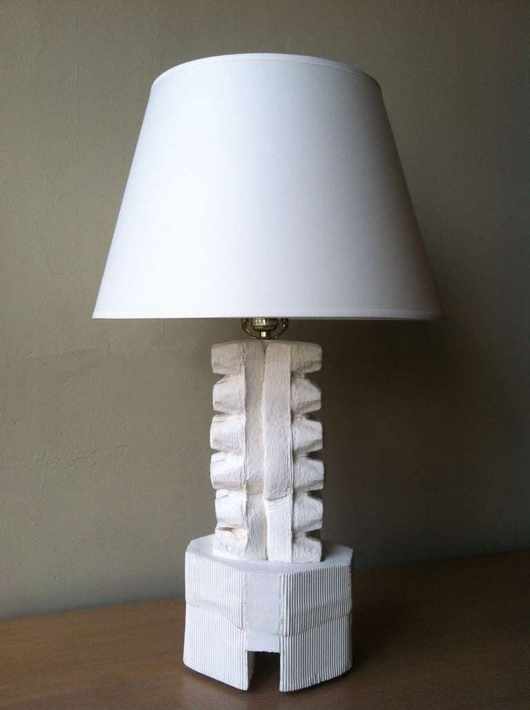 A playful cast plaster double egg carton form lamp base by 
Bay Area artist/designer, presently unknown.
Shade shown only as example.