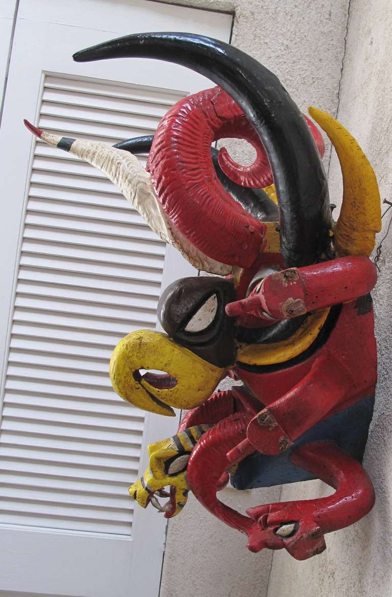 Mexican Devil Dance Mask In Good Condition For Sale In Nogales, AZ