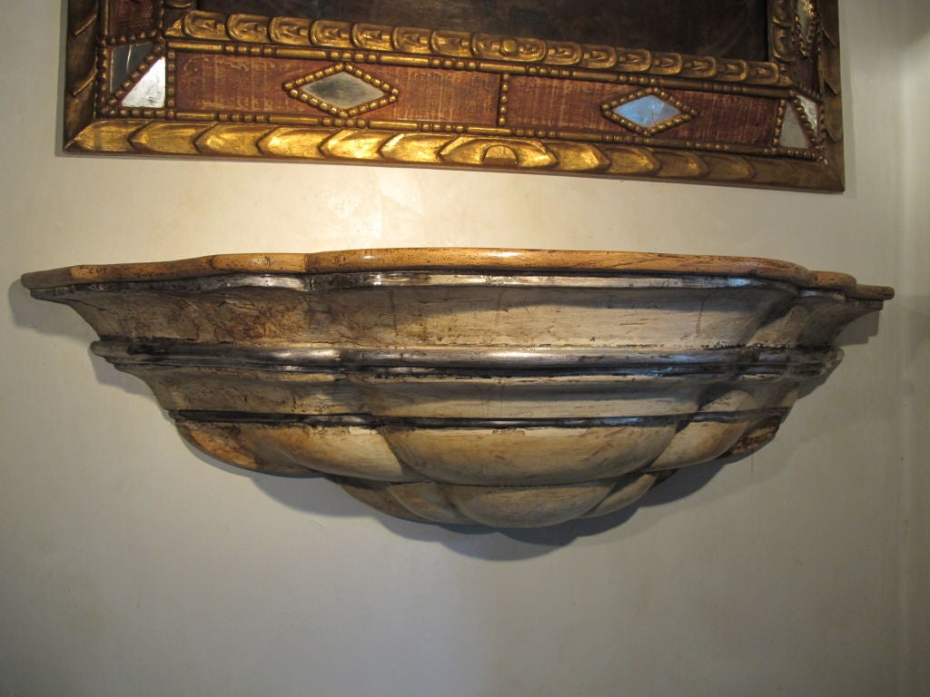 Silver Leaf Large Mexican Concha Shelf Console For Sale
