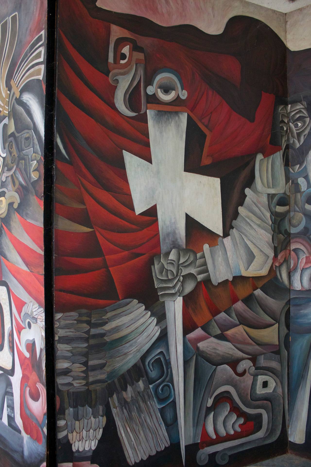 Cortez: The Conquest of Mexico Four-Panel Screen Painting In Excellent Condition For Sale In Nogales, AZ