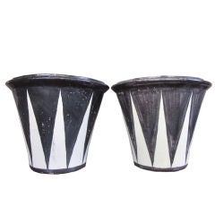 Vintage Mexican Black and White Glazed Flower Pots