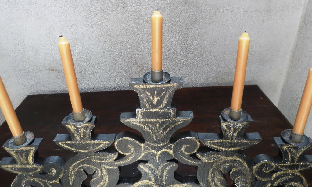 Mexican Black and Gold  Wooden Candelabras 1
