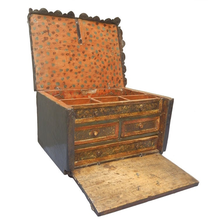 18th C Spanish Colonial Leather Covered Vargueño /Traveling Desk For Sale