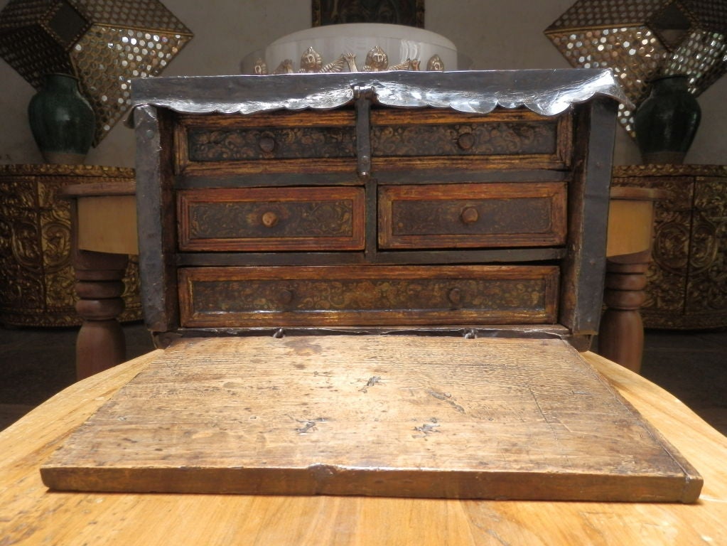 Peruvian 18th C Spanish Colonial Leather Covered Vargueño /Traveling Desk For Sale