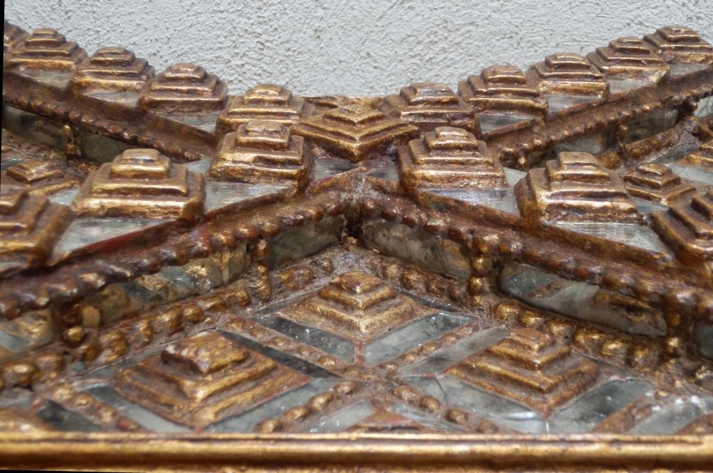 Spanish Colonial Revival Gold Leaf w/Applique Mirrors Pedestal In Good Condition For Sale In Nogales, AZ