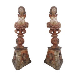 Pair  of XVII-XVIII c Spanish Colonial Caryatid Estipite Columns