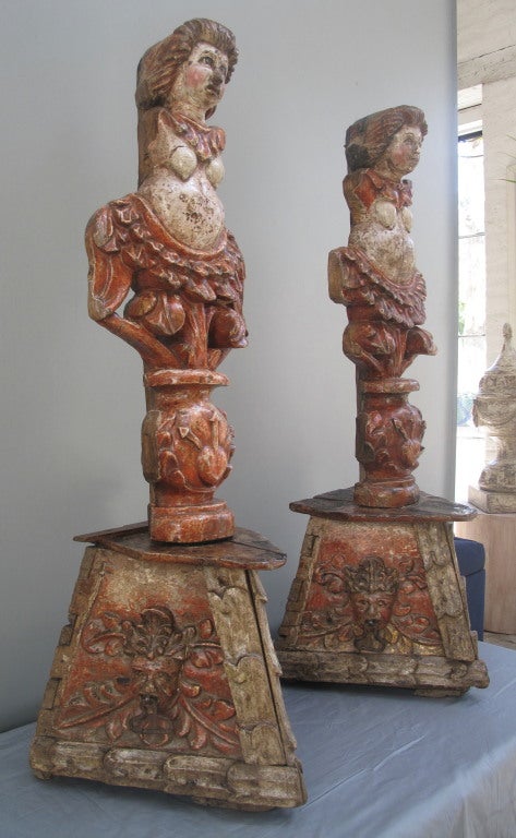 Pair of caryatid estipite columns, sometimes used as ship carving ornaments on Spanish galleons.